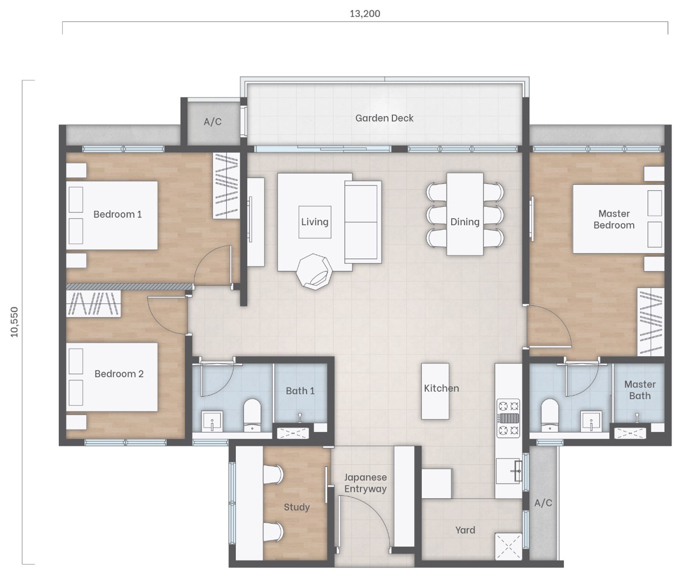 Amika Residences Type C floor plan โ 4 rooms, 1,227 sq ft