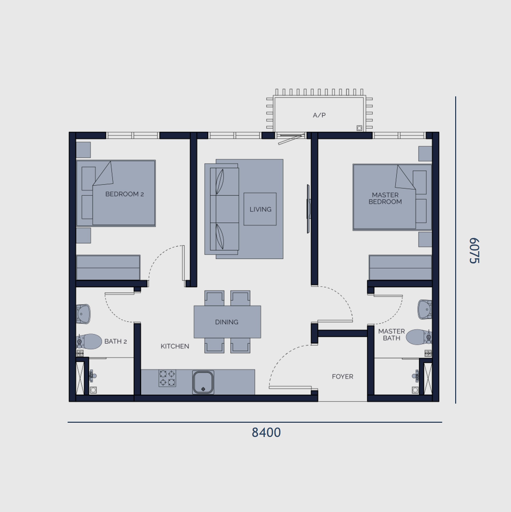Astrum Shah Alam Phase 2 Type E floor plan — 570 sq ft, two bedrooms, two bathrooms, dual key