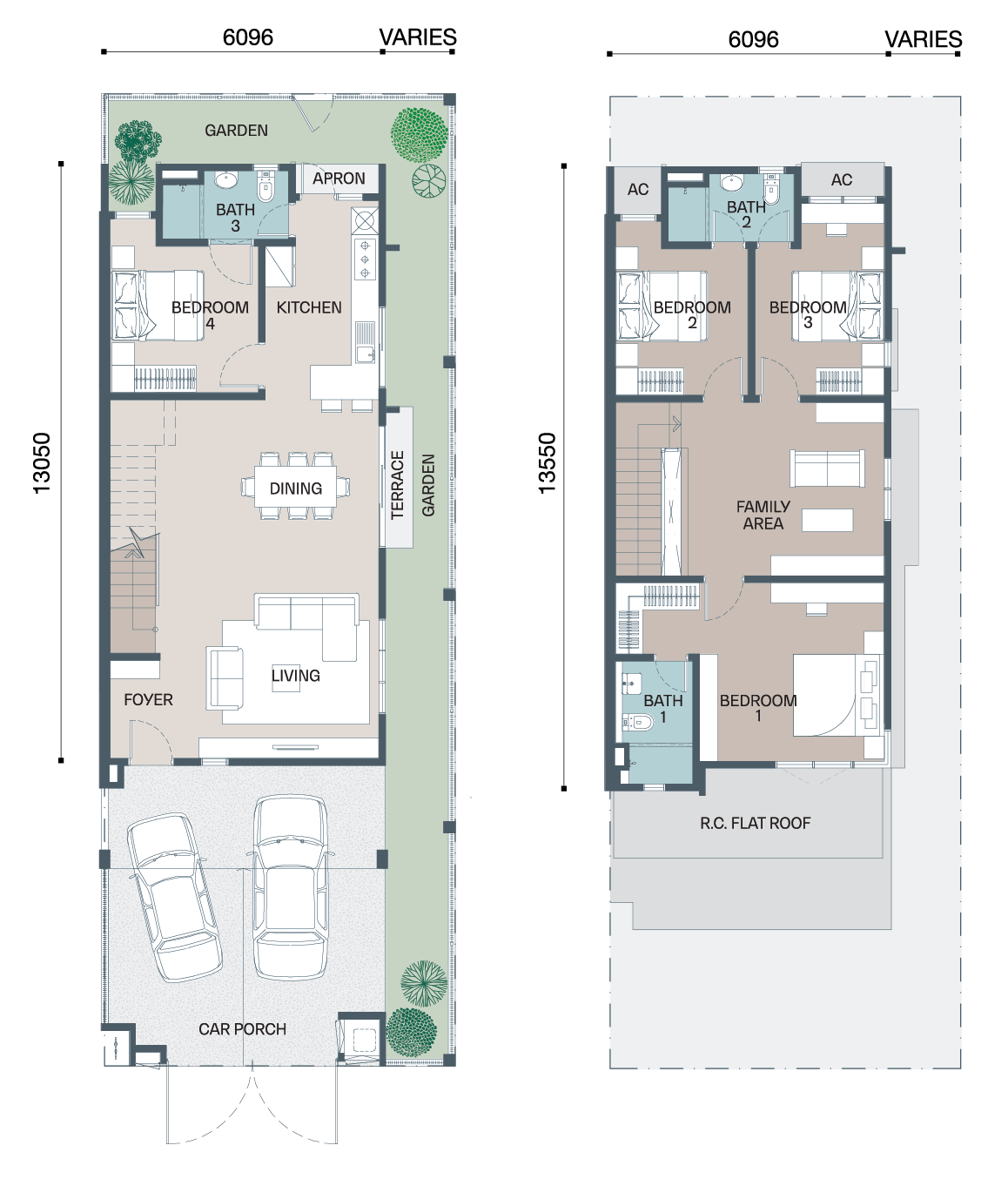 Avisa Residences Type A2 floor plan — 20'x70', 1,969 sq ft, 4 bedrooms 3 bathrooms