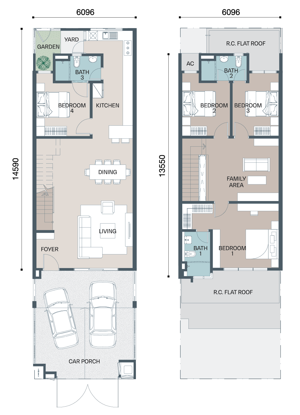 Avisa Residences Type B floor plan — 20'x70', 1,991 sq ft, 4 bedrooms 3 bathrooms