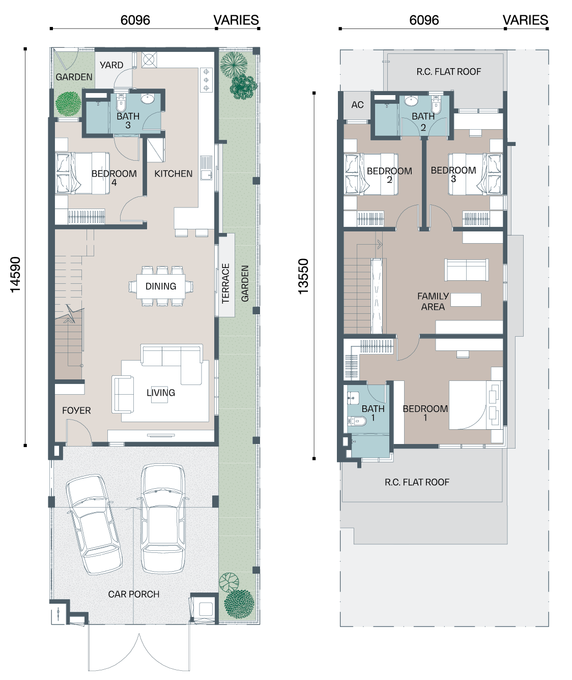 Avisa Residences Type B2 floor plan — 20'x70', 2,044 sq ft, 4 bedrooms 3 bathrooms