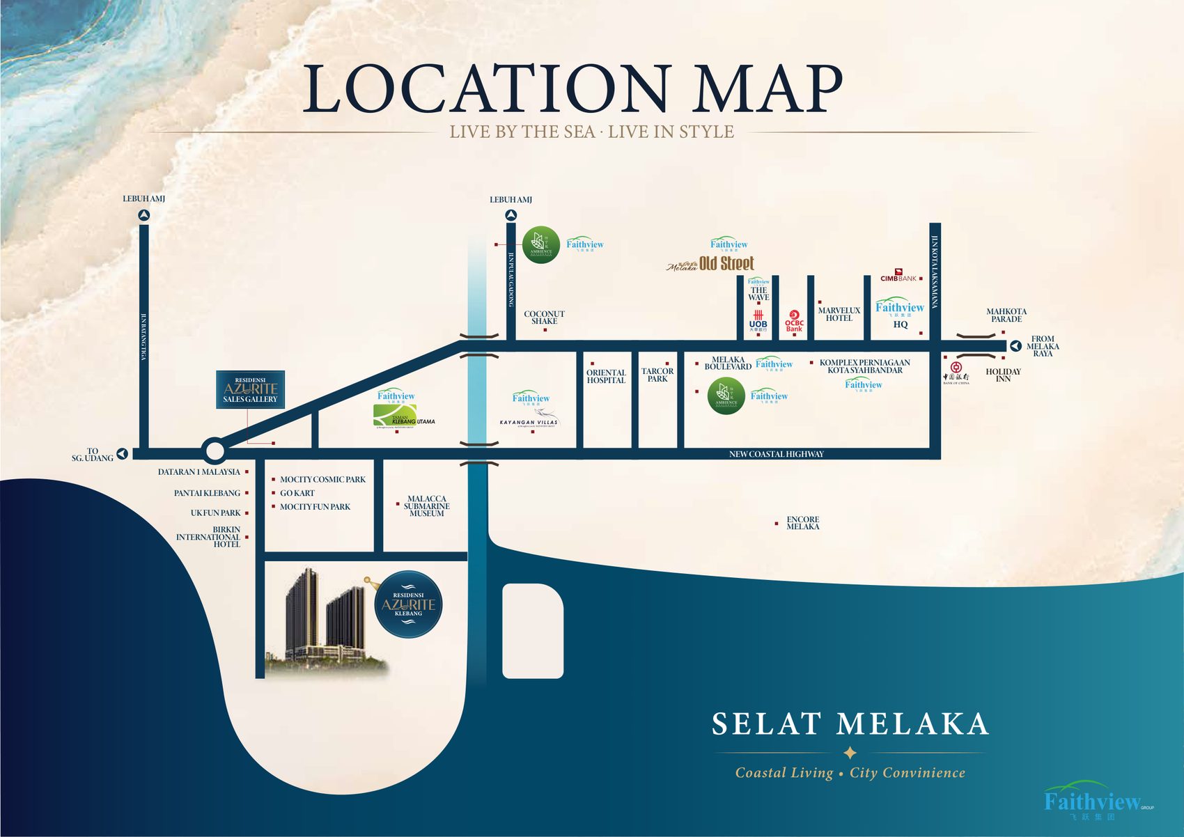 Location map showing Azurite Residence at Klebang with surrounding amenities