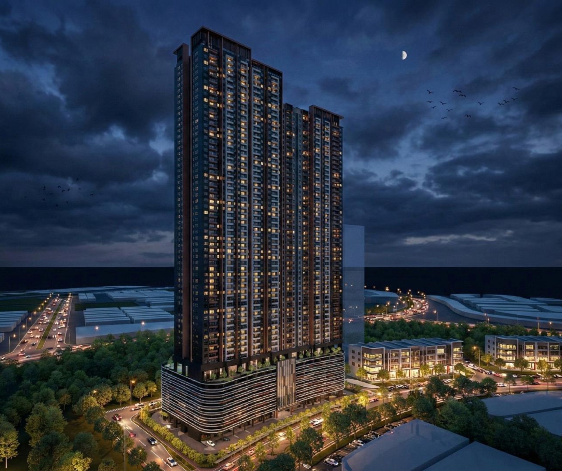 Verra Residences tower at night